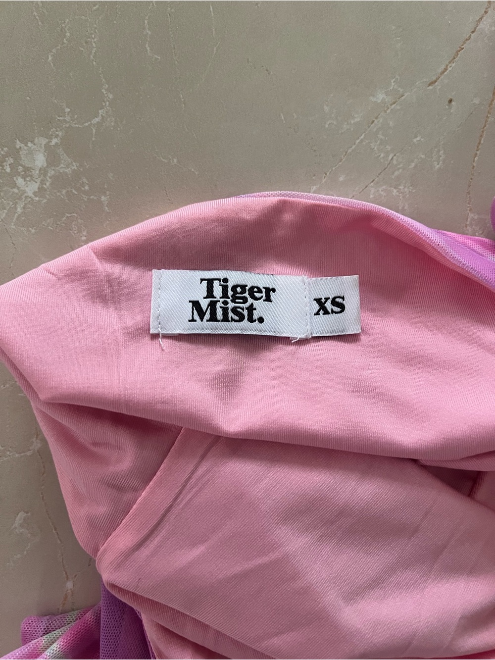 Tiger Mist Pink Halter Mini Dress with Swirl Detail - Picture 3 of 4